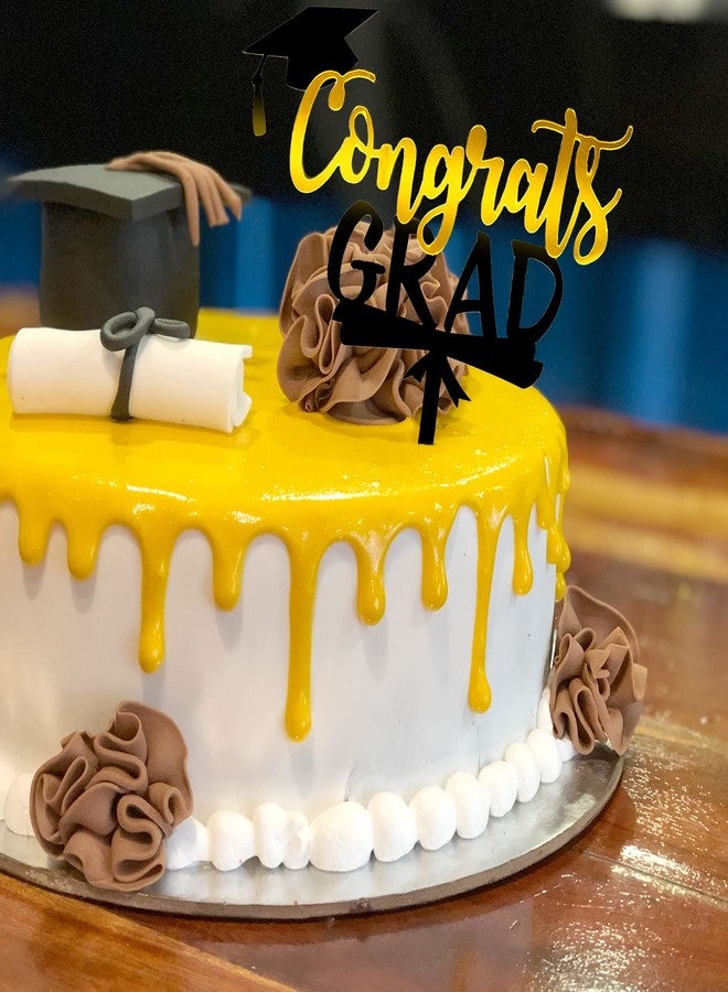 Whaline 5Pcs Graduation Cake Toppers 2025 Black Gold Acrylic Cake Topper Class of 2025 Congrats Grad Cake Decorations for High School College Grad Party Supplies - Image 5